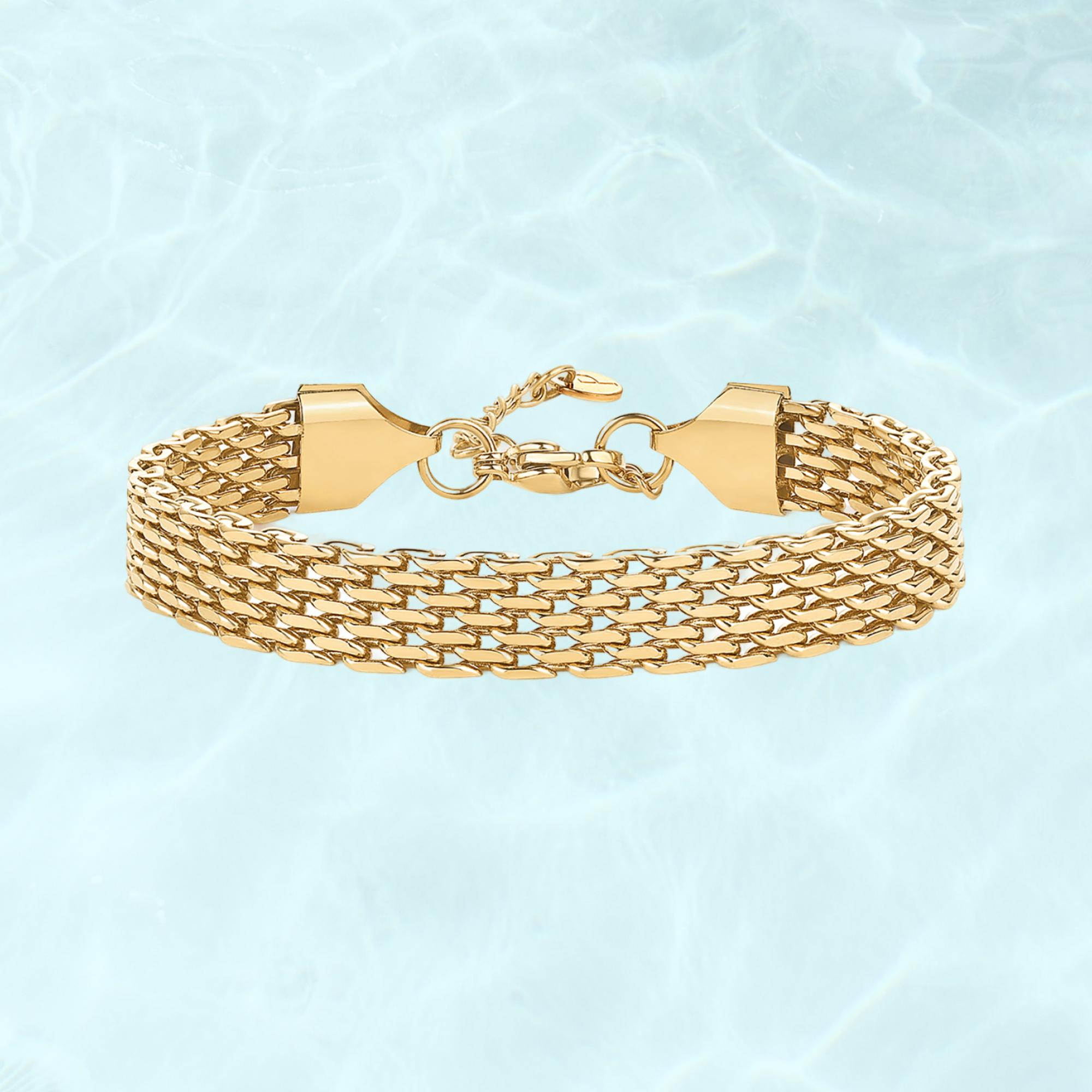 PAVOI Waterproof Chunky Chain Bracelet for Women - 14K Gold Plated Trendy Adjustable Chain Bracelet - Lightweight Stainless Steel Jewelry