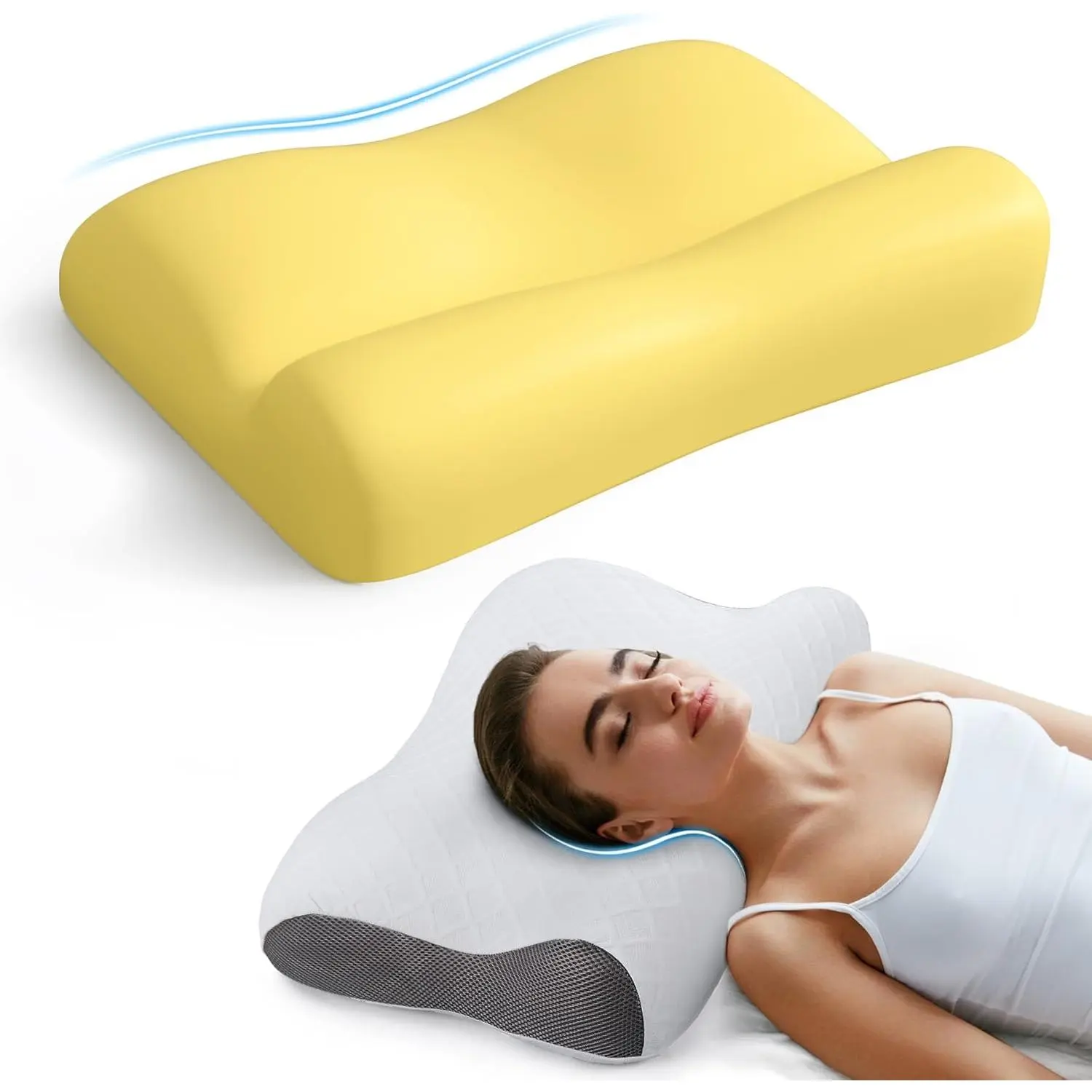Bed Pillow for Sleeping, Ergonomic Cervical Neck Orthopedic Pillow for Side Back Stomach Sleeper, Neck and Shoulder Pain Relief Anti Snoring Pillow (Standard, 1)