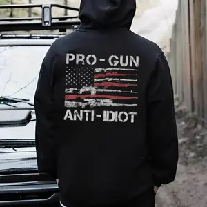 Pro-Gun Anti-Idiot USA Flag Printed Men's T-Shirt / Hoodie / Sweatshirt, 2A Patriot Apparel for Men, Daily Casual Cotton Menswear, Streetwear