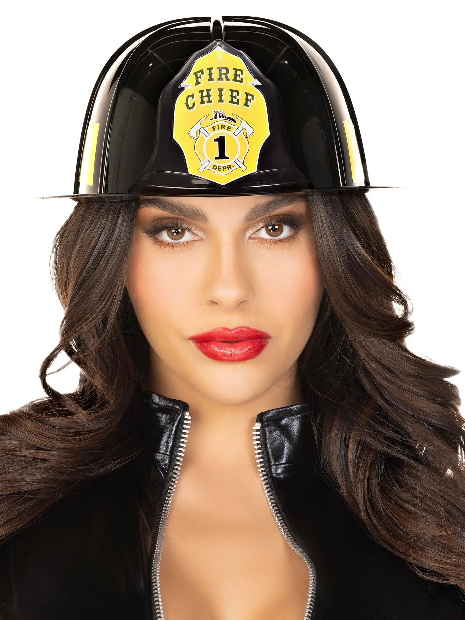 Fireman Costume Hat for Men Featuring a Fire Chief Badge and Striped Detail, a Flat Brim Menswear Prop for Halloween Accessories, Party Supplies, Lightweight, Classic, Fits Most