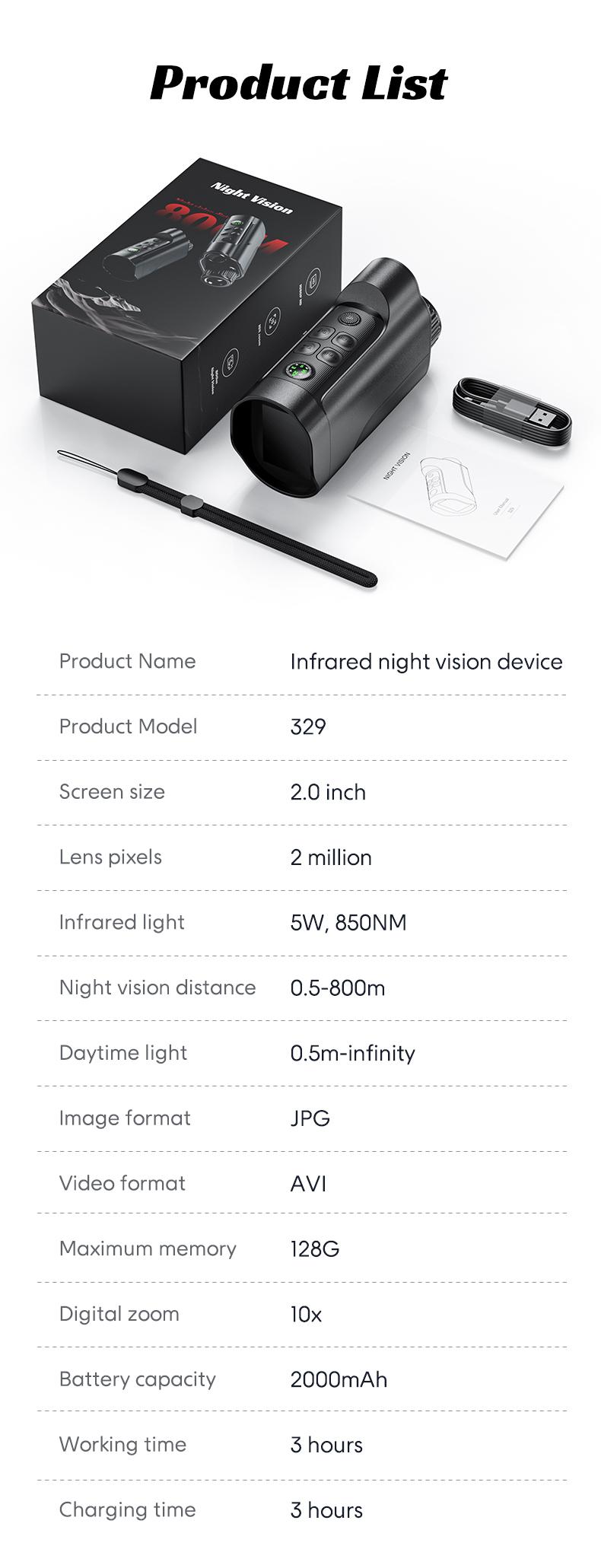 2.5K HD Digital Night Vision Goggles, 10X Zoom 7 Level IR Infrared Night Vision Monocular, 10MP Photo Video Recording, 2000mAh Rechargeable for Outdoor Hunting