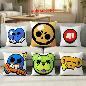 hot game Brawl Stars emoji meme Pillow Case 2026 new style printing Pillowcase Anti-dustmite Invisible zipper silky short plush Sofa cushion cover polyester microfiber queen king bed home