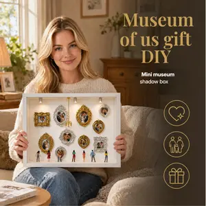 DlY Mini Museum of Photo Frame-Father's Day Gifts DlY Shadow Box with Gold MiniFrames & Figures -The Ultimate Personalized Giftor Parents,Couples,and Friends