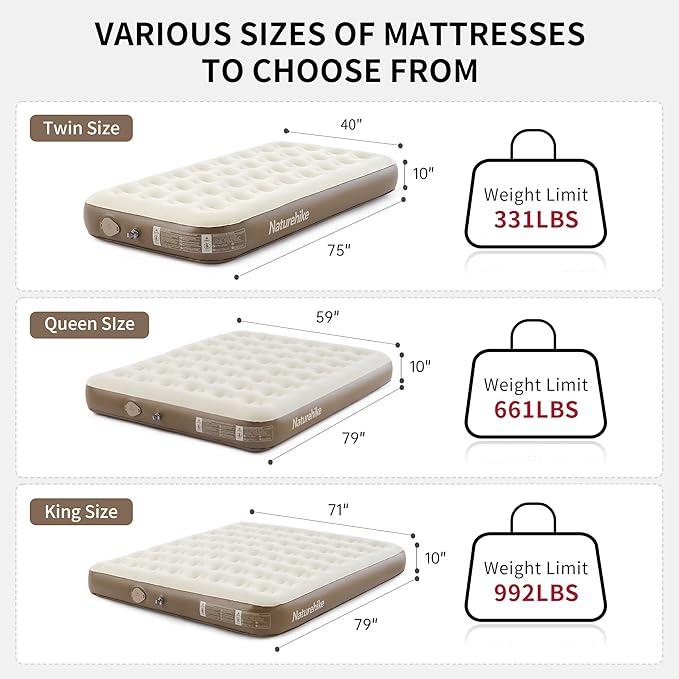 Naturehike Air Bed with Built-in Pump & Carry Bag – Inflatable Mattress For Home,Camping & Outdoor – Fast Inflation, Honeycomb Support, Lightweight