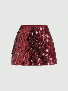 Women's Sexy Chic Sequin Bodycon Mini Skirt, Womenswear, Bow Tie Decor, Slim-Fitting Natural Waist, Plain Design, All Seasons Fashion, Bottom