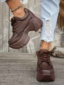 Women's Thick Sole Platform Dad Shoes, Vintage Lace-Up Heightening Casual Sports Shoes, European Style Chunky Heel Single Shoe