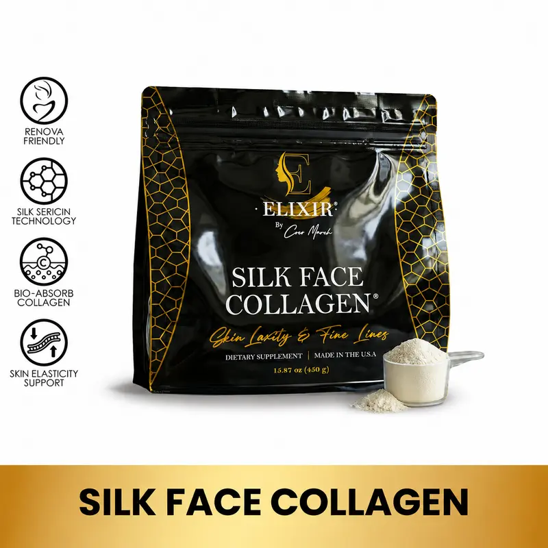 Cocó March Silk Face Collagen - Formulated for Face & Neck | Sericin-Activated Ultra Low Molecular Weight Collagen – Supports Skin Elasticity and Smooth Appearance – 14g Protein – 15.87 oz (450g) NO Taste-Dissolves Instantly