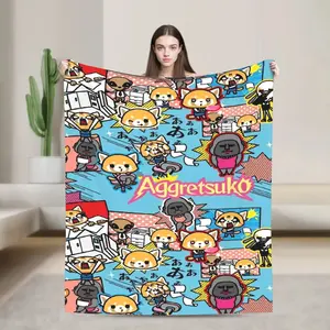 Cartoon Cute Aggretsuko Graffiti  Blanket Quality Warm Soft  Bedding Throws Winter Picnic Couch Chair Sofa Bed Graphic Bedspread  Skin-friendly, lightweight and soft