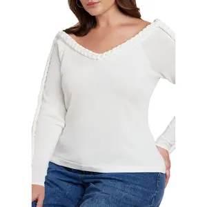 ELOQUII Women's Plus Size Extended Cable Detail Sweater