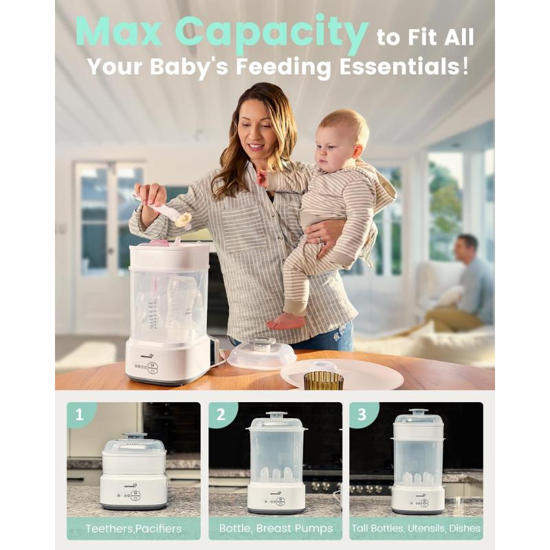 Grownsy Bottle Sterilizer and Dryer, Compact Electric Steam Baby Bottle Sterilizer, Bottle Sanitizer for Baby Bottles, Pacifiers, Pump Parts，Baby Product bottle washer./916