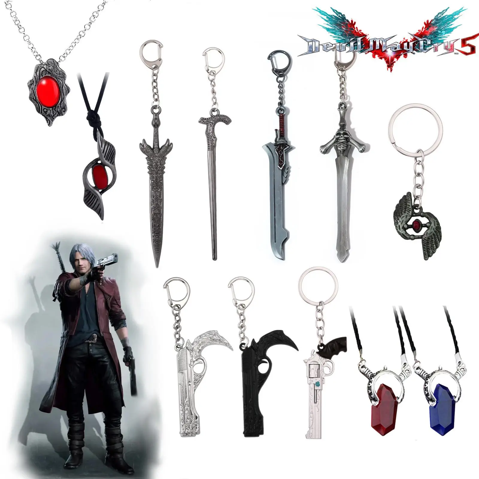 Game DMC Keychain Dante Sword Rebellion Awakening Keyring Nero Red Queen Keychains Weapon Pendant for Men Jewelry