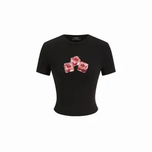 Cider Cotton-blend Round Neckline Cherry Ice Cube Graphic Crop Tee