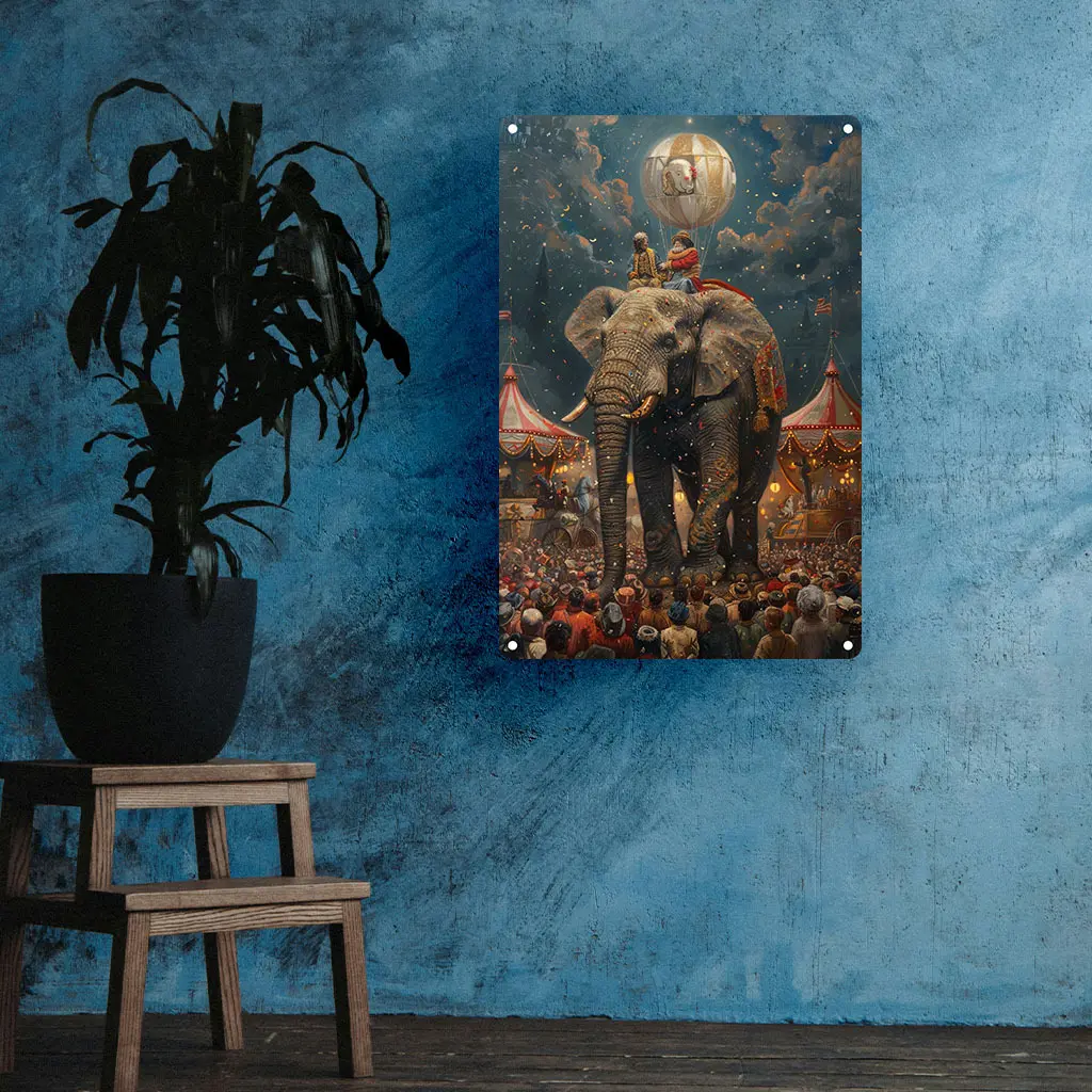 Aluminum Wall Art Decor - Circus Elephant and Performers Themed Cut-Out for Birthday, Bridal Shower, Anniversary, Bachelor & Beach Parties - Weather-Resistant Garden & Home Decoration