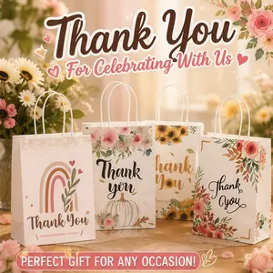 8-Pack Vintage Floral Thank You Gift Bags, Durable Thick Party Favor Wrappers, Elegant Print, Secure Handle Design, Event Decor & Gift Packaging