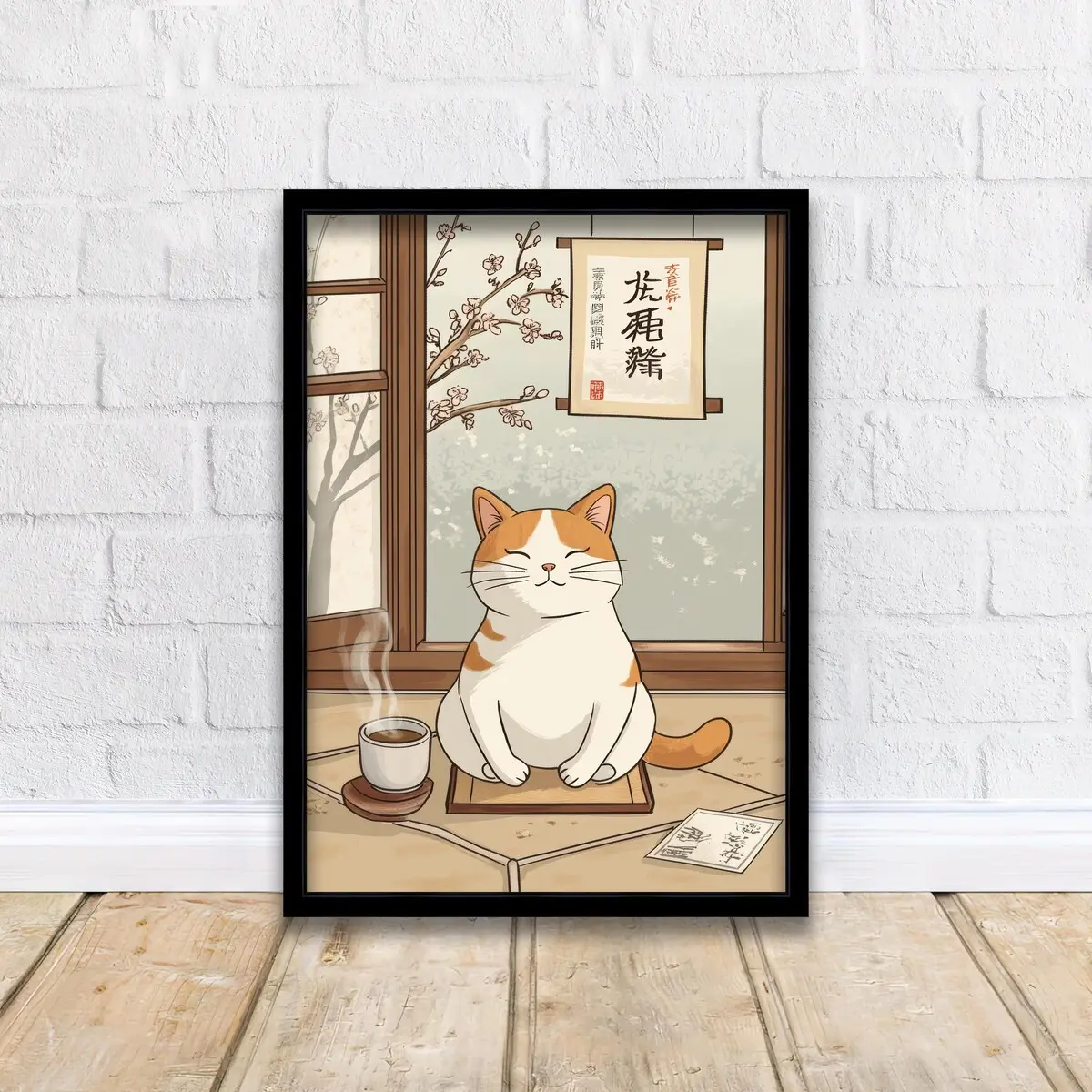 Yoga Meditating Cat Art Print Whimsical Poster Zen Animal Wall Art for Cozy Homes Yoga Rooms and Mindful Decor Spaces, Unframed