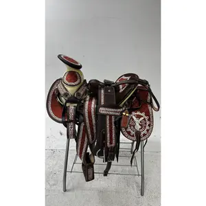Charro Saddle – Brown & Red Embroidered “50 Pesos Edition” (15.5”)