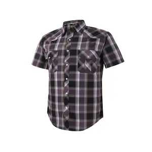 Men's Western Cowboy Pearl Snap Plaid Button Up Casual Short Sleeve Two Pockets Work Shirts
