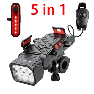 5-in-1 Universal Bike Light (Electronic Horn, Tail Light, Headlight, and Phone Holder Functions) – Safe for Night Riding, 5 Lighting Modes, Ultra-Bright Illumination; A Favorite Among Cyclists ，Great for Father's Day