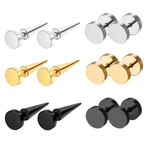 OIDEA 6 Pairs Spike Round Stud Earrings Set 316L Surgical Steel Cone Rivet Punk Studs for Men Women Black Gold Silver