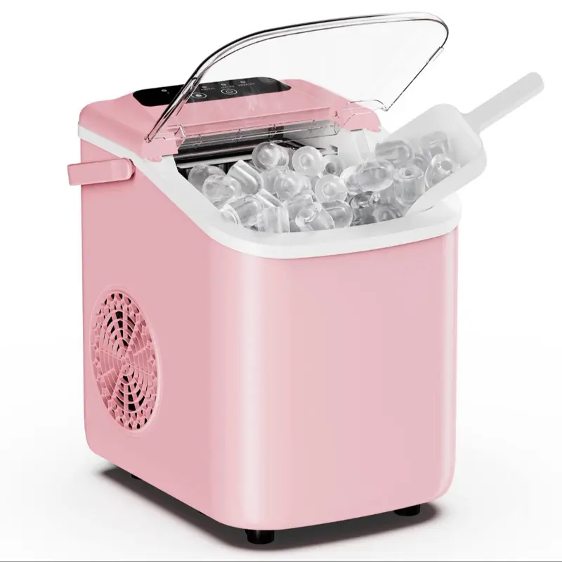 Quick Ice Maker Countertop with Handle, 26lbs/24Hrs Fast Ice Machine, 2 Sizes Cube for Kitchen and Camping