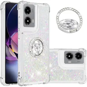 for Motorola G Stylus 5G 2024 Case with Ring Kickstand, Sparkle Sequin Floating Quicksand Solid Clear TPU Silicone Shockproof Phone Cover for Moto G Stylus 5G 2024. Colorful YBR