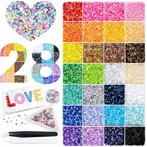 32000pcs 28-Color Glossy Finish Resin Beads DIY Bedazzling Kit, Including Synthetic Rhinestones, Flatback Beads, Tweezers, Pick-Up Pen and Gifted Tools for Nail Art, Crafting Projects