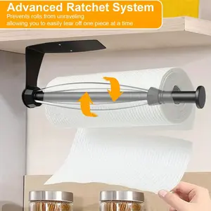 [Single Hand Operable Towel Holder] Easy-Install Paper Towel Holder - Single Hand Operable, Damping Effect, Wall Mount or Under Cabinet, Self-Adhesive/Drilled Options for Kitchen & Bathroom, Towel Holder for Bathroom, Bathroom Accessory, Tissue Holder
