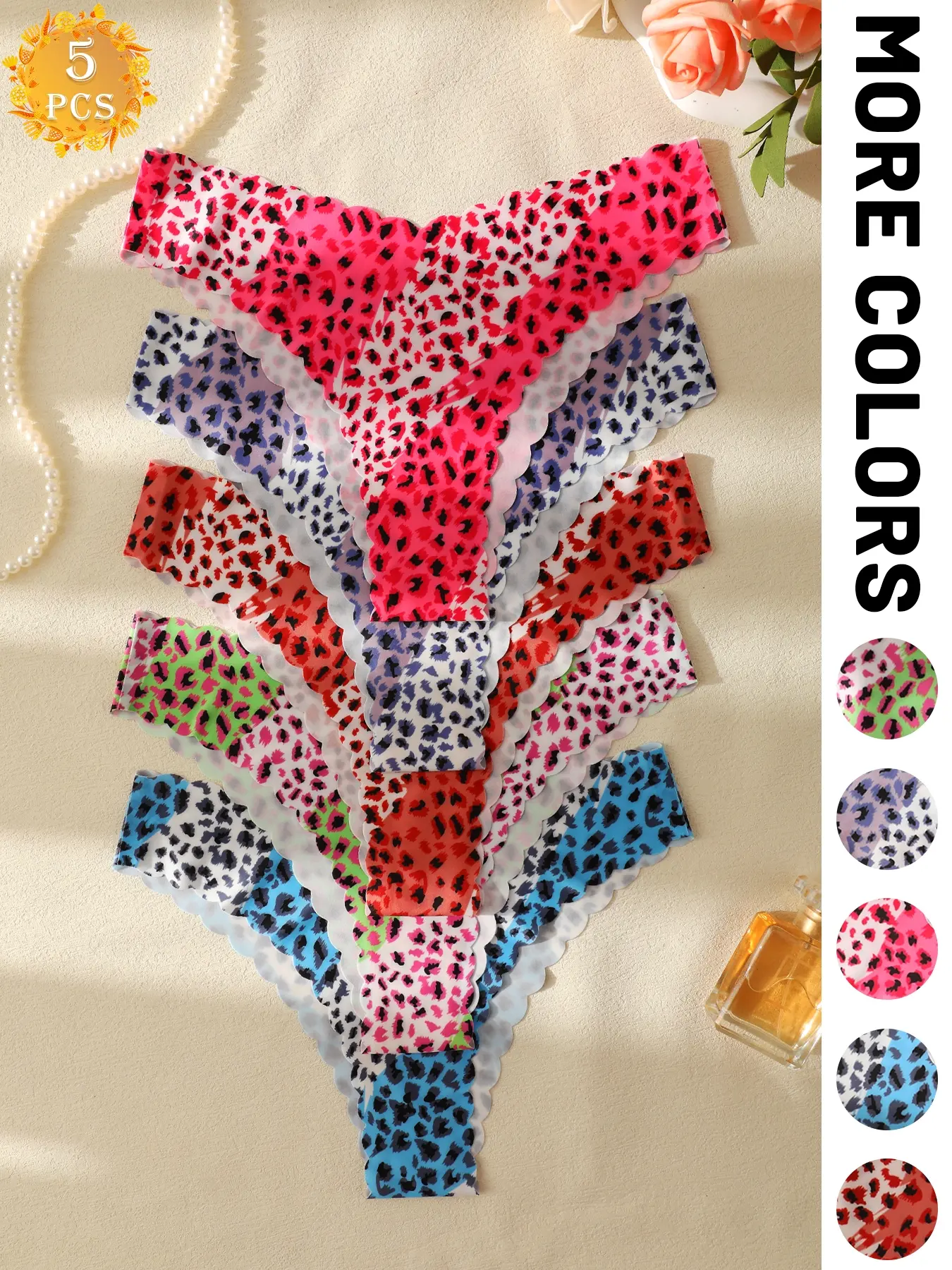 5 pieces of women's V-shaped panties with wavy edges - sexy low-rise leopard print briefs, soft and fitting lingerie suitable for all seasons and casual sports Underwear, Soft Comfy Brief, Soft Stylish Brief