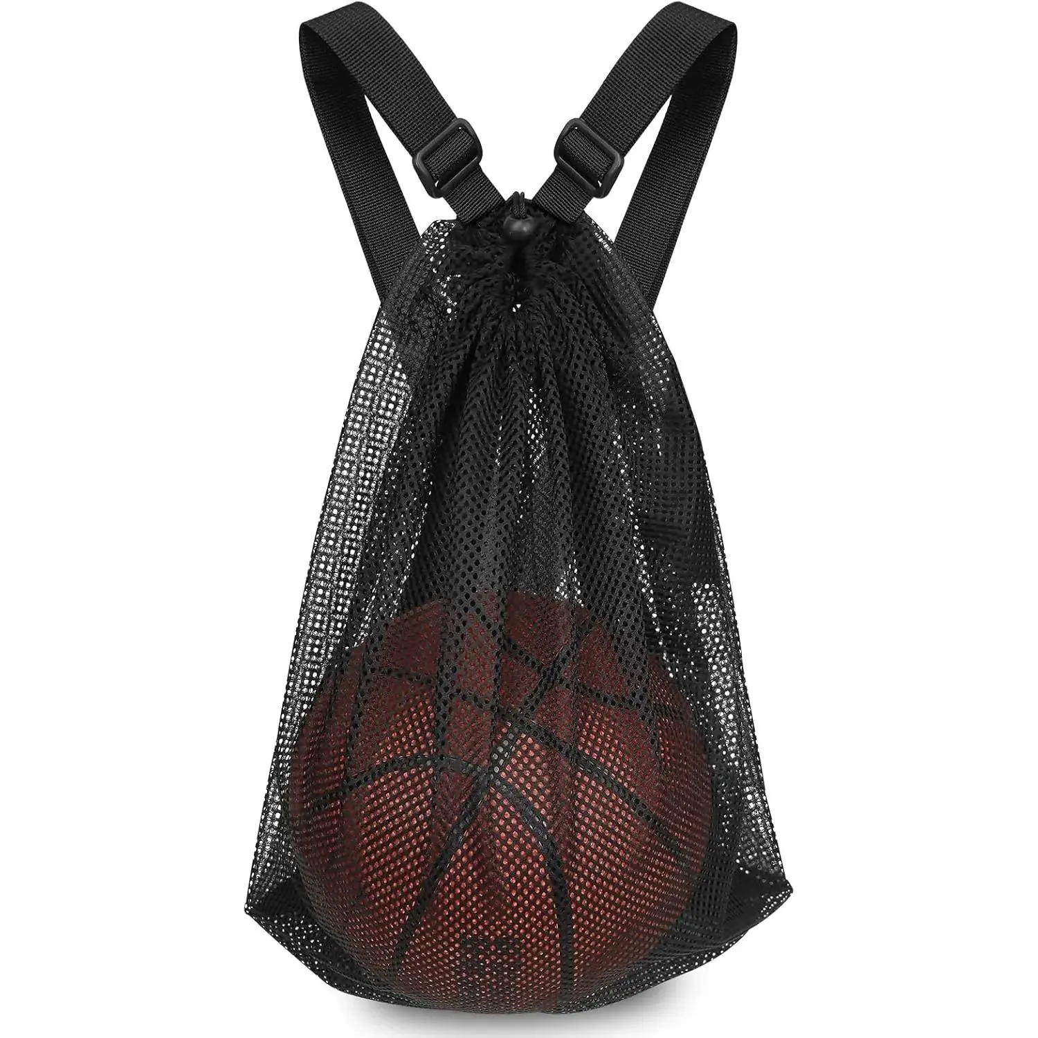 High-Density Drawstring Mesh Backpack - Foldable Ball Bag with Adjustable Straps for Basketball, Soccer & Travel Storage