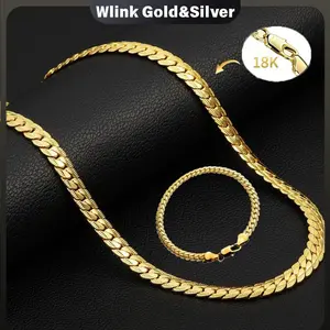 18K gold platedNecklace&bracelet set Cuban Link Chain, FlatCurb Chain Necklaces Unisex, Chunky HipHop Neck Chain,5mm Width,19.68/21.65/23.62 Inches Length Jewelry for Mens Women