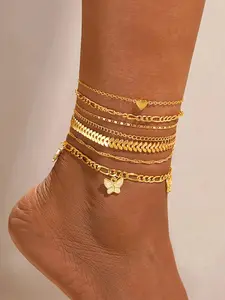 Butterfly & Heart Design Anklet, Fashionable Anklet for Women & Girls, Casual Trendy Body Jewelry for Party, Daily Decor for Birthday Gift, Accessories for Women