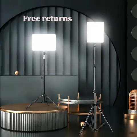 2-Pack Studio Video Lighting Kit for Content Creators - 10-Inch LED Video Lights, 43-Inch (110cm) Adjustable Light Stands, 10-Level Dimming, Phone Selfie Accessory for Filming, Led Video Light