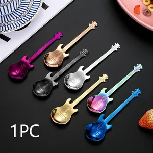 Guitar Shaped Stainless Steel Spoon, 1 Count Durable Fashionable Spoon, Creative Coffee Spoon, Tea Spoon, Dessert Spoon, Candy Spoon, Kitchen Utensils, Tableware, Kitchenware, Spoons Stainless Steel