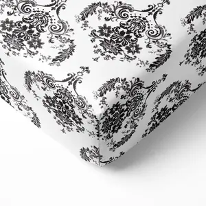 Bacati Classic Damask 100% Cotton Percale Fitted Crib Sheet – Black/White