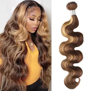 SDDRSRA 4/27 Body Wave Human Hair Bundles 26 28 30 Inch 12A Unprocessed Brazilian Virgin Hair 1 3 4 Bundles 4/27 Color for Women Real Human Hair Deals Extensions