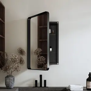 20x30 Inch Recessed Black Metal Framed Medicine Cabinet with Mirror and Adjustable Shelves Black Wall Mirror with Storage for Bathroom