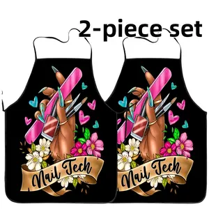 Floral Nail Pattern Apron Set,2 Counts Polyester Kitchen Apron for Cooking, Summer Cool Apron for Women,Mother's Day Gift,Nails Design Tool,Kitchen Accessory,Gift for Daughter&Mother&Wife&Sister&Aunt