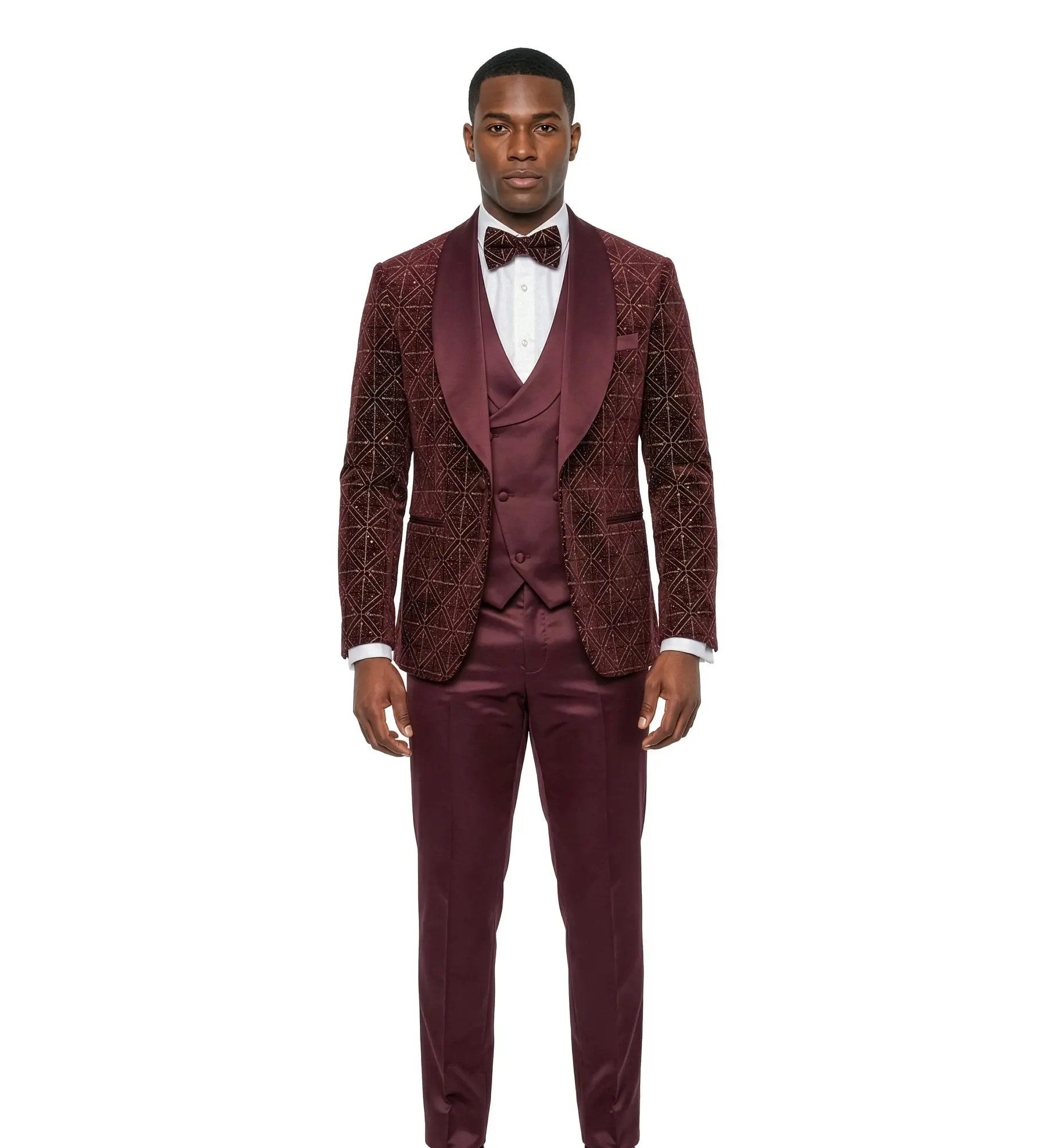 Burgundy Velvet Sparkle Tuxedo | Wine Luxe Formal