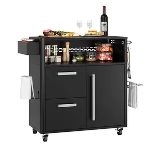 Outdoor Grill Cart with Storage Cabinet, Stainless Steel Kitchen Prep Table with Rolling Wheels