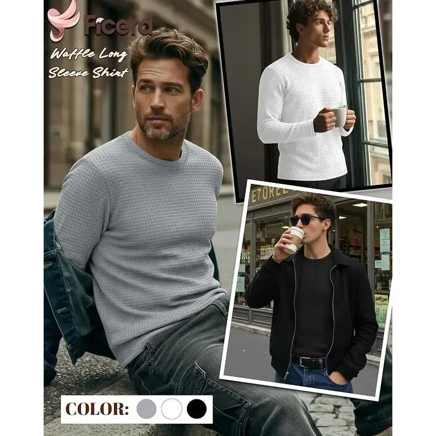 3 Pack Men's Waffle Long Sleeve Shirts, Crew Neck Thermal Underwear Tops Casual Pullover Sweaters Knit Undershirts(Sheet) 3 Pack Men's Waffle Long Sleeve Shirts, Crew Neck Thermal Underwear Tops Casual Pullover Sweaters Knit Undershirts(Sheet)