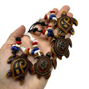 Puerto Rico Taino Turtle Necklace Surfer Wave and Sun Sea Turtle Pendant Adjustable Cord Resin Beach Jewelry Unisex