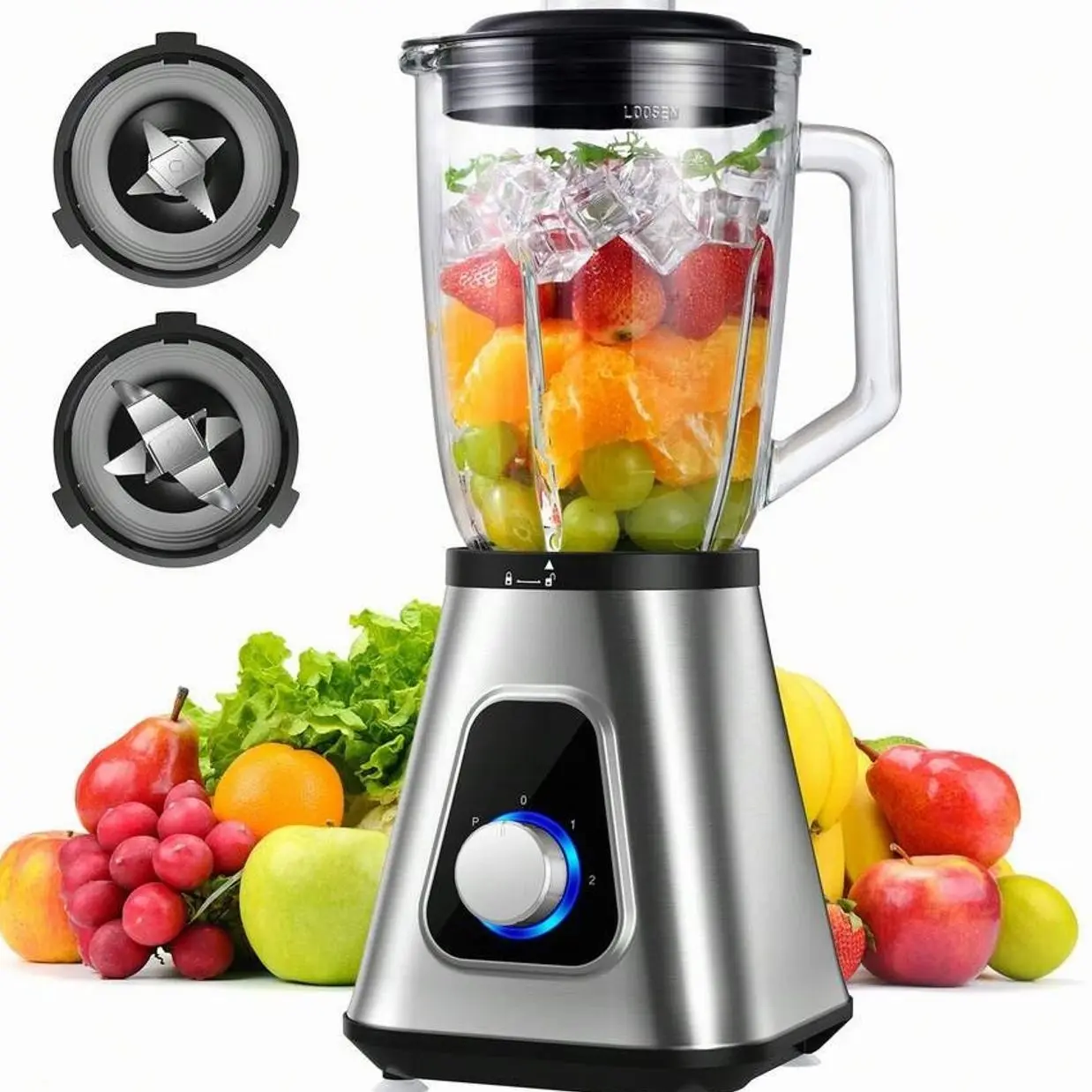 SHARDOR Countertop Blender, 1200W High Power, 52oz Glass Jar & 22oz Travel Cup, Smoothies, Sauces, Frozen Drinks