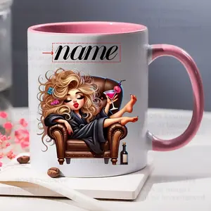 2026  1 Personalized Mug| Customized Name/Text, Elegant Female Face Design, Double-Sided Printing, 7 Colors (Black, Blue, White, Brown, Pink, Green, Red), Dishwasher And Microwave Safe - Ideal For Birthday, Christmas, Valentine'S Day Gifts