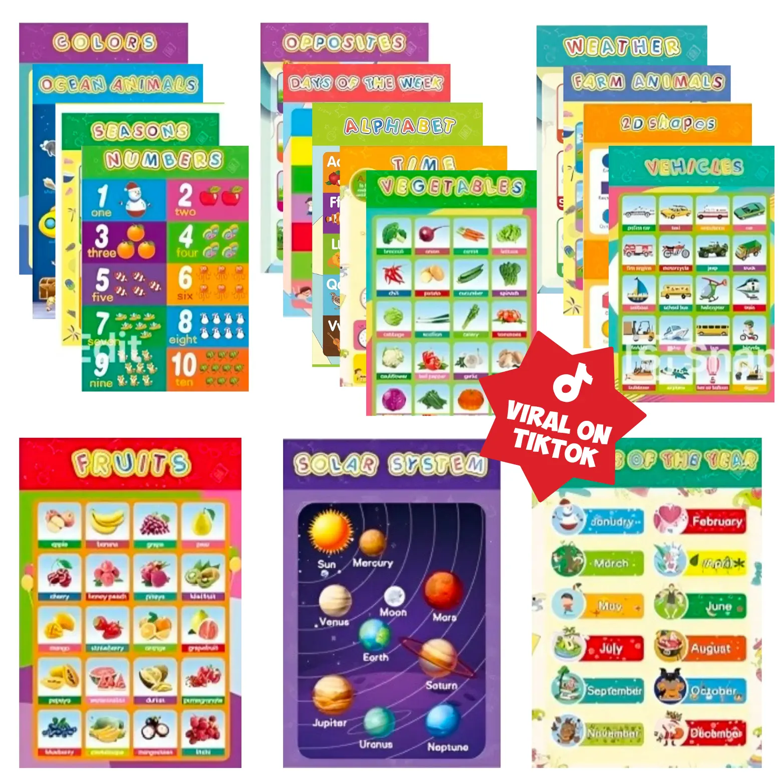16 Educational Posters for Toddlers Classroom and Teacher Decor for Kids, Perfect for Ages 1-5, Ideal for Elementary and Colorful-Themed Rooms