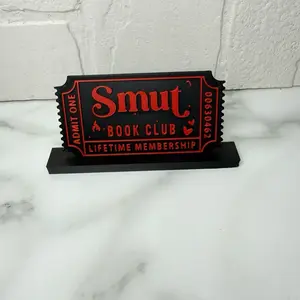 Smut Book Club Lifetime Membership Ticket Bookshelf Decor - Unique Movie Ticket Design for Home Decor Decorative Plaque