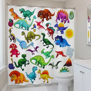72x72 Inch Waterproof Bathroom Curtain Set, Dinosaur Print Polyester Fabric, Easy Install with Hooks, Perfect Gift for Family