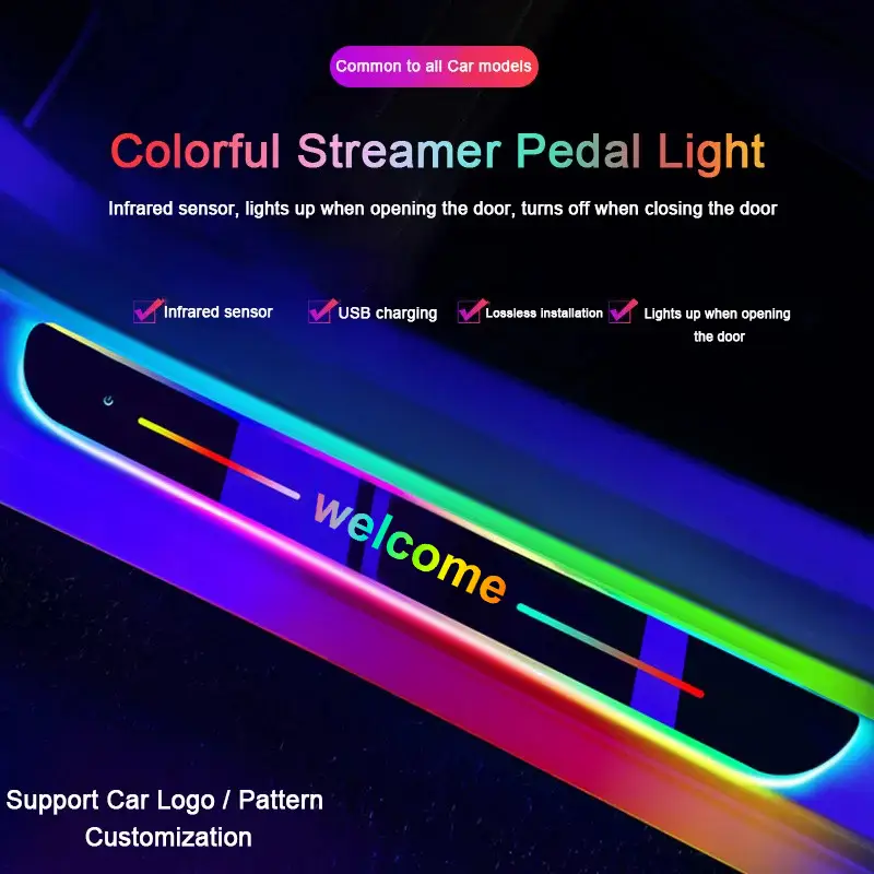 4PCS Car Door Sill Light Threshold Lamp Logo Projector Lamp Power Moving LED Welcome Plate Pedal Light Protect Car Doors adjustable brightness