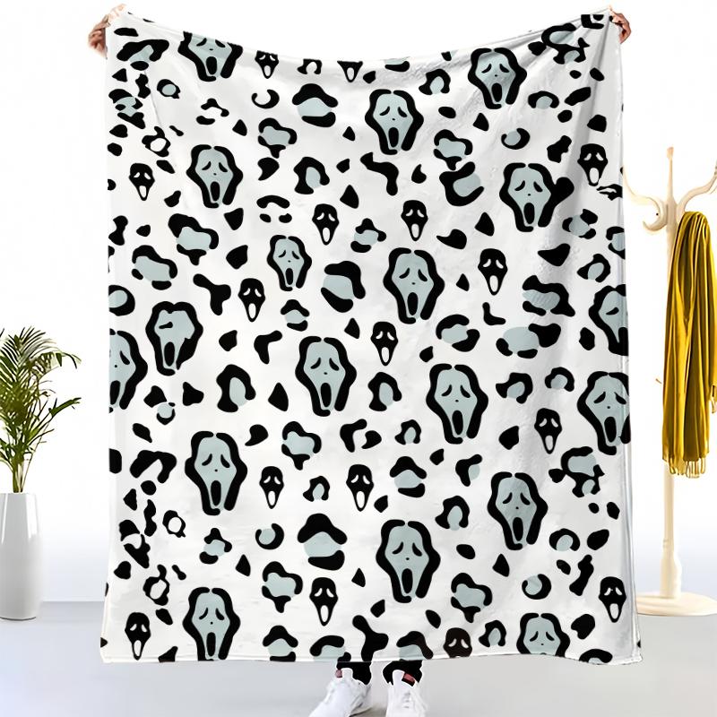 Scream Ghostface Aesthetic Soft Blanket For Horror Fans Spooky Leopard Print UltraSoft Warm Lightweight Cozy for Couc Horror Halloween Ghostface Soft Blanket For Home