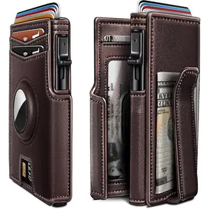 New Airtag Wallet For Men Gigt, Minimalist Money Clip 10 Cards Metal Case Smart Slim Pop Up Wallet With Magnetic Closure RFID Blocking Aluminum Credit Card Holder Bifold Wallet With Gift Box
