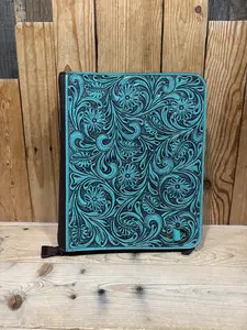 Turquoise Tooled Leather Portfolio Binder!